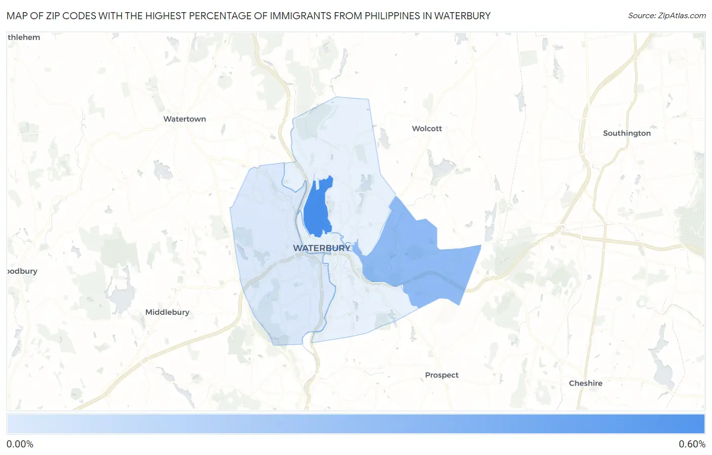 Zip Codes with the Highest Percentage of Immigrants from Philippines in Waterbury Map