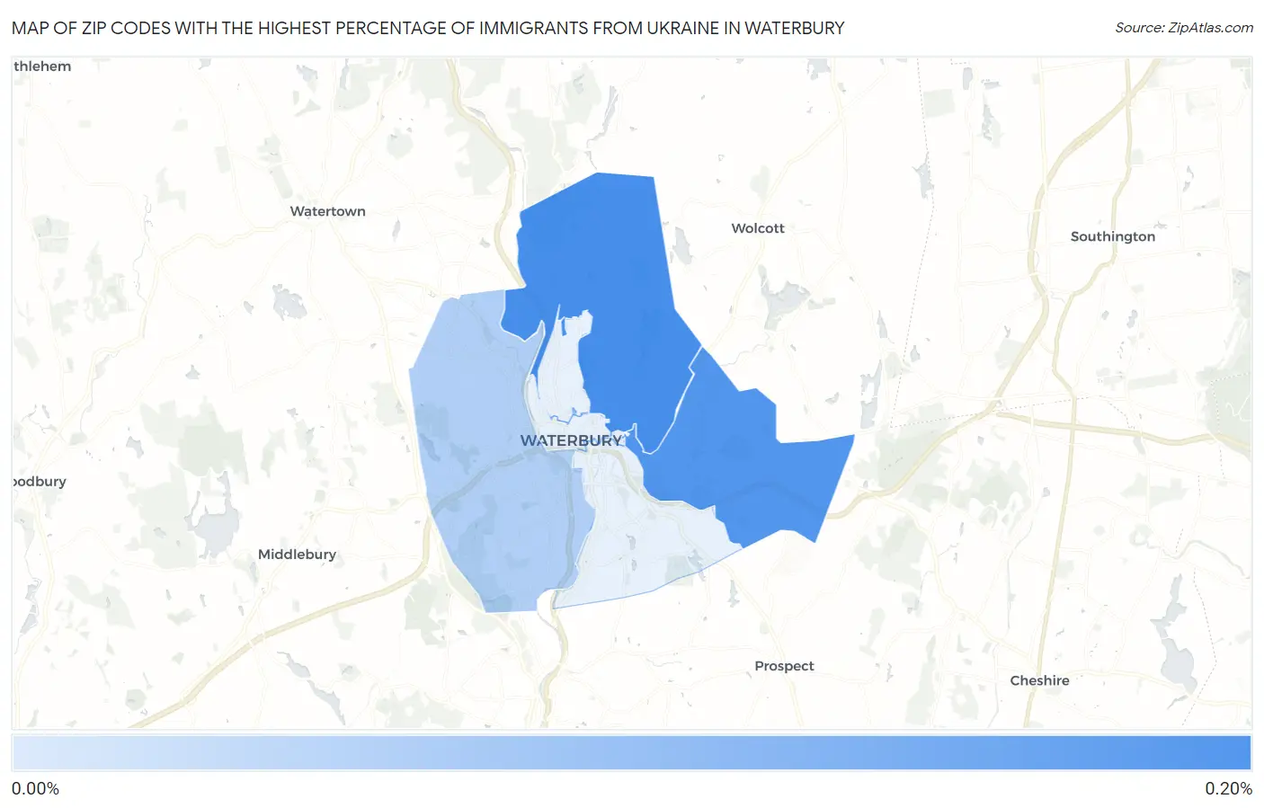 Zip Codes with the Highest Percentage of Immigrants from Ukraine in Waterbury Map