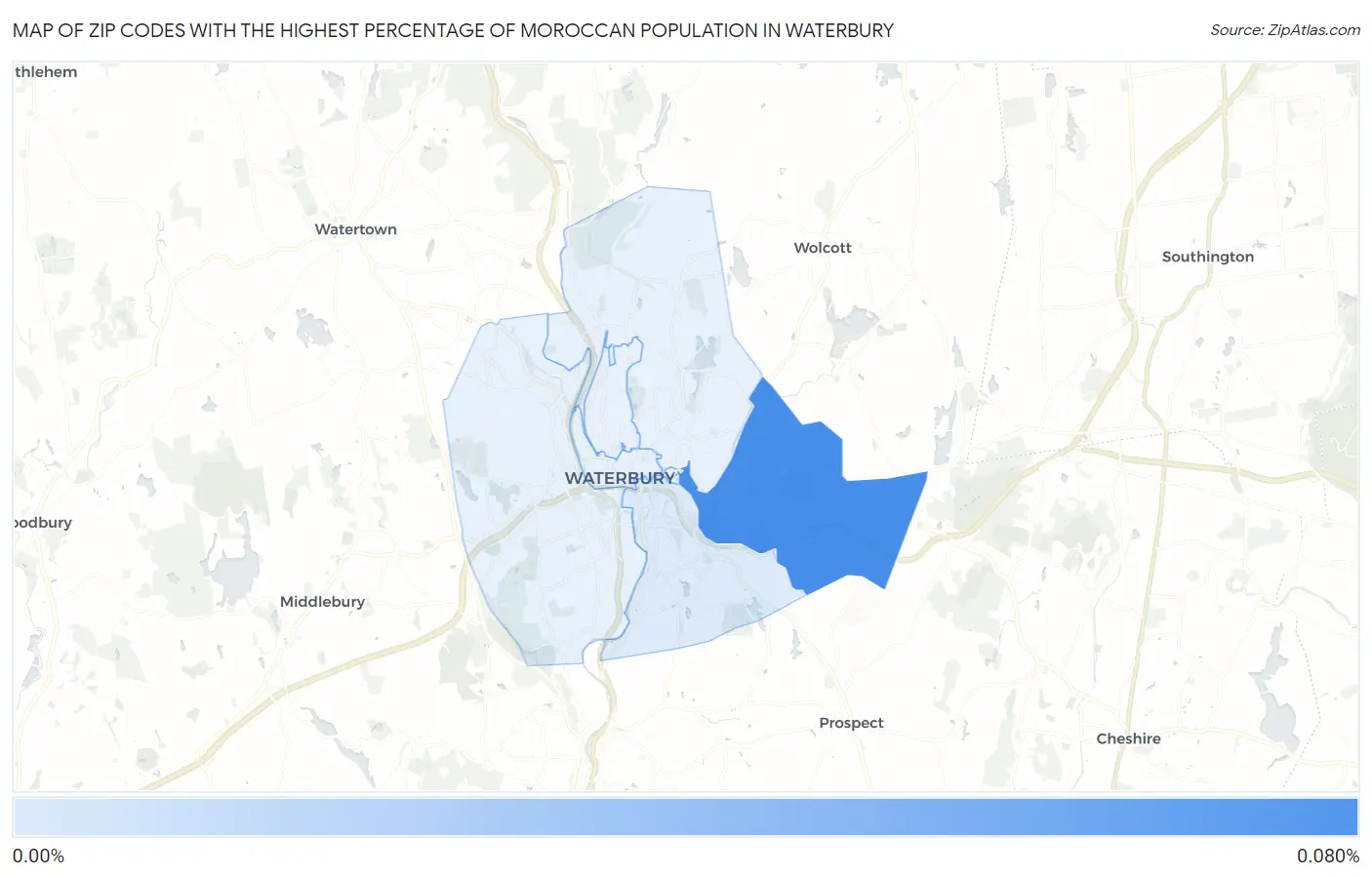 Zip Codes with the Highest Percentage of Moroccan Population in Waterbury Map
