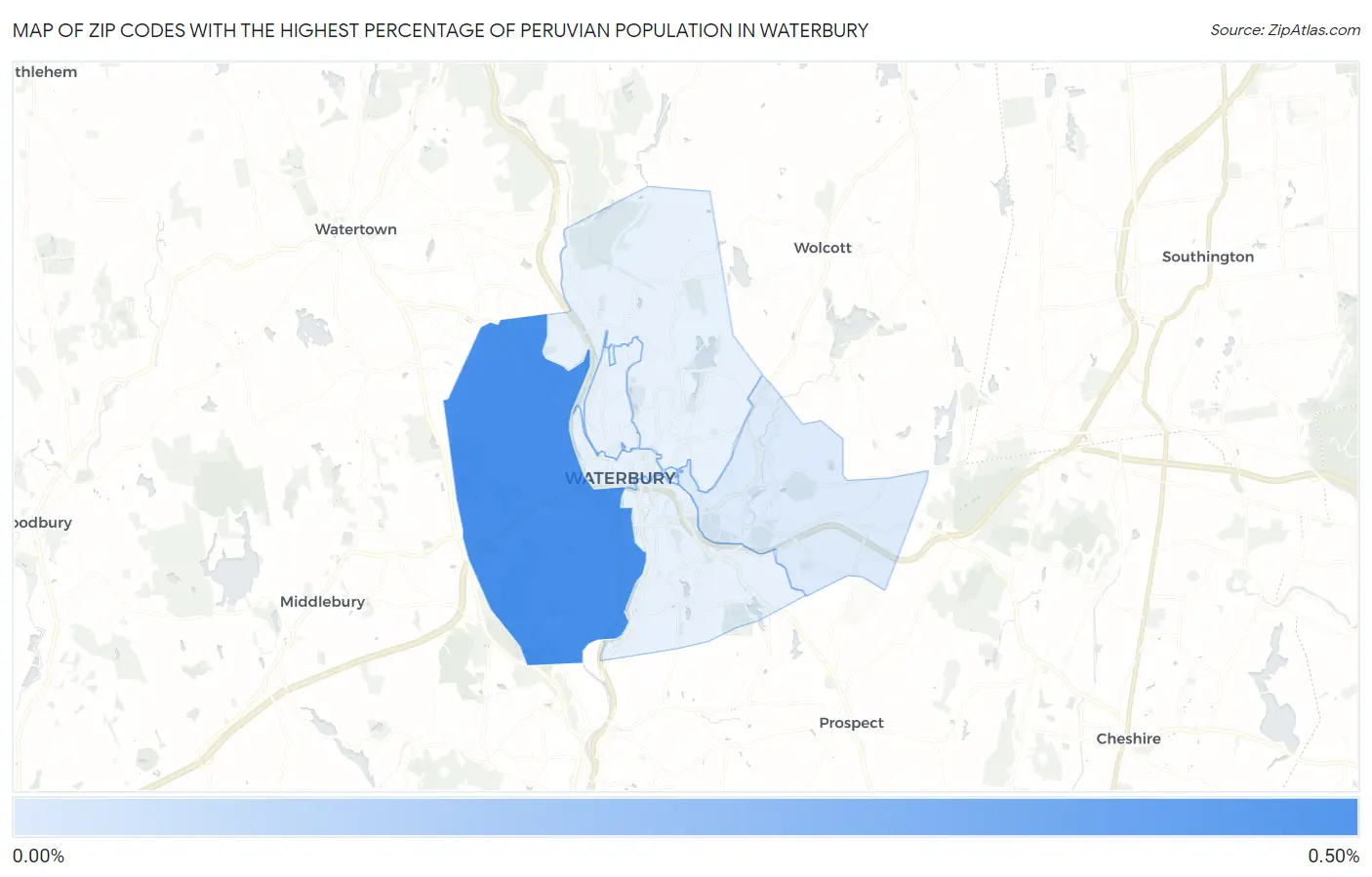 Zip Codes with the Highest Percentage of Peruvian Population in Waterbury Map