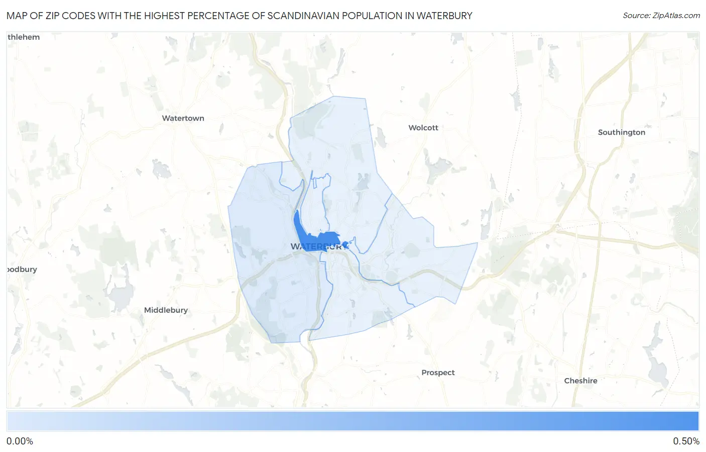 Zip Codes with the Highest Percentage of Scandinavian Population in Waterbury Map