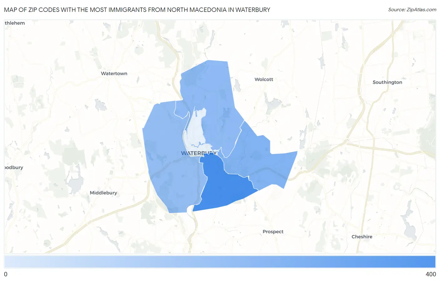 Zip Codes with the Most Immigrants from North Macedonia in Waterbury Map