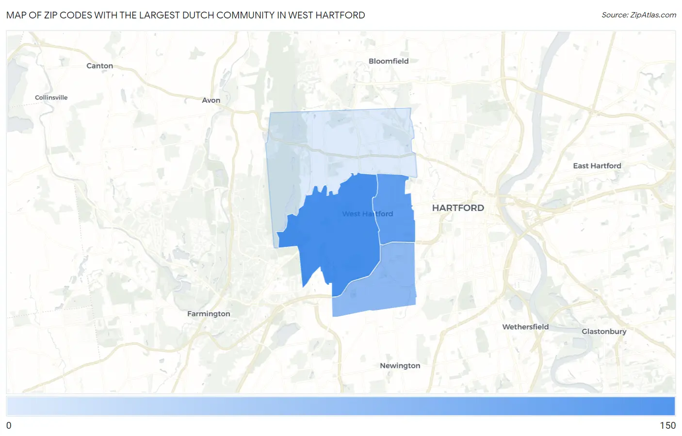 Zip Codes with the Largest Dutch Community in West Hartford Map