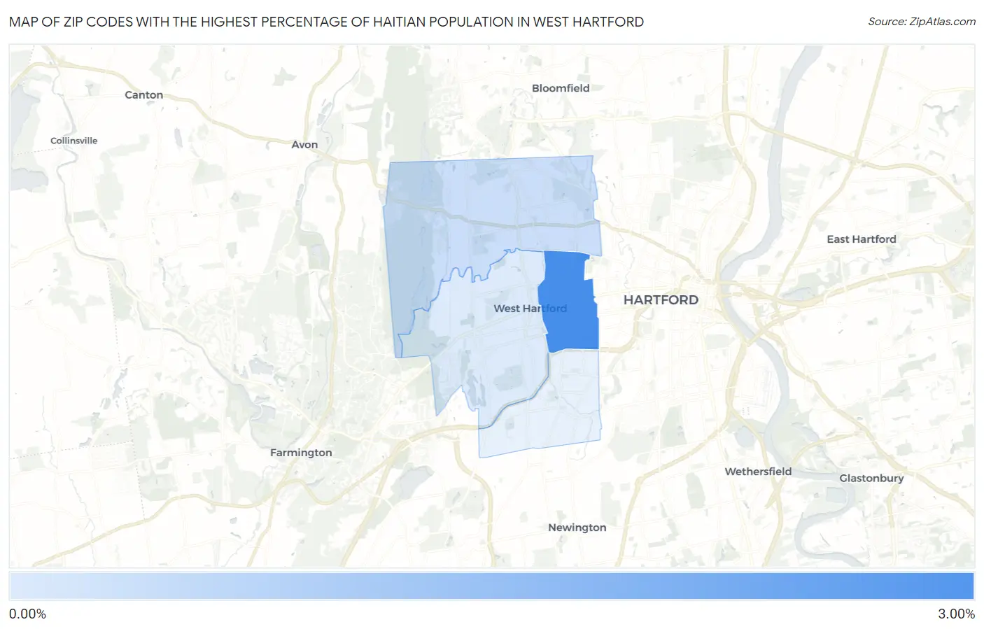 Zip Codes with the Highest Percentage of Haitian Population in West Hartford Map