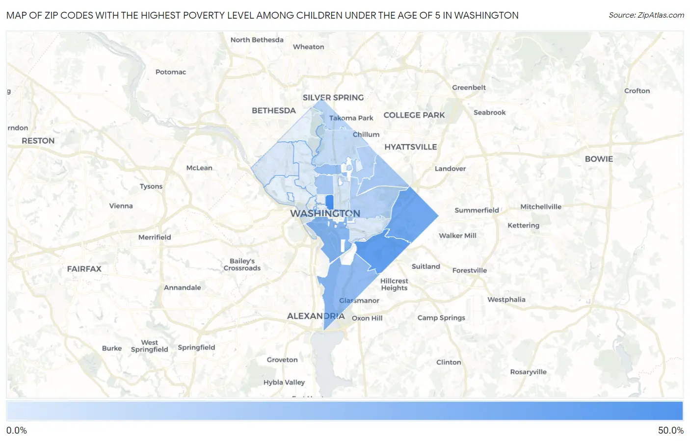 Zip Codes with the Highest Poverty Level Among Children Under the Age of 5 in Washington Map