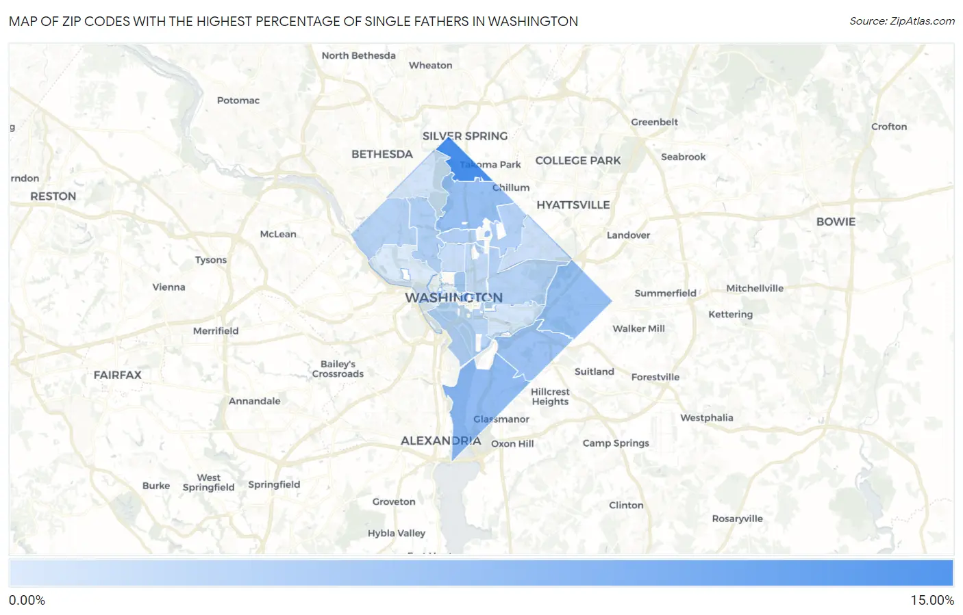 Zip Codes with the Highest Percentage of Single Fathers in Washington Map
