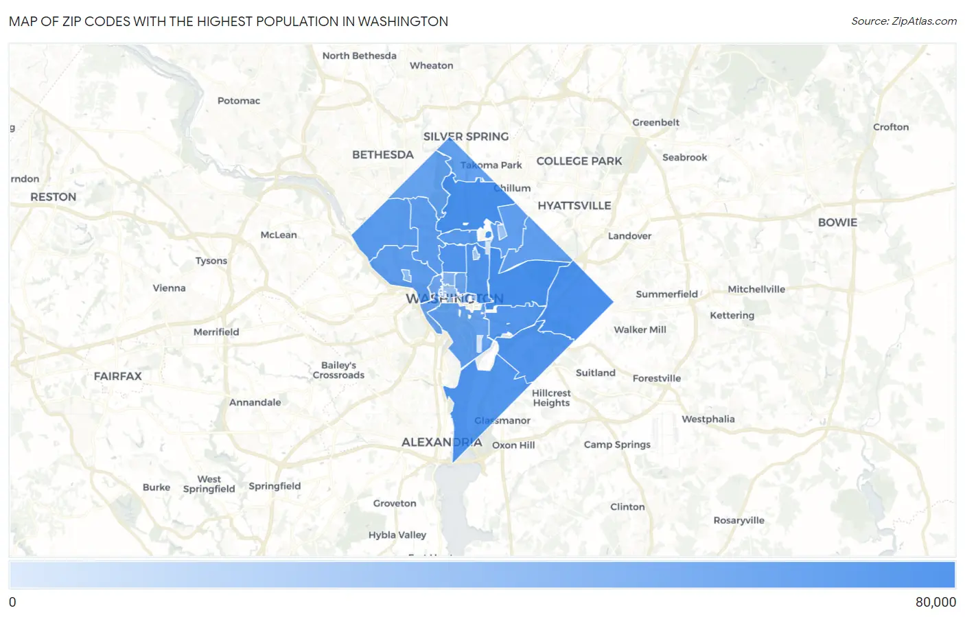 Zip Codes with the Highest Population in Washington Map