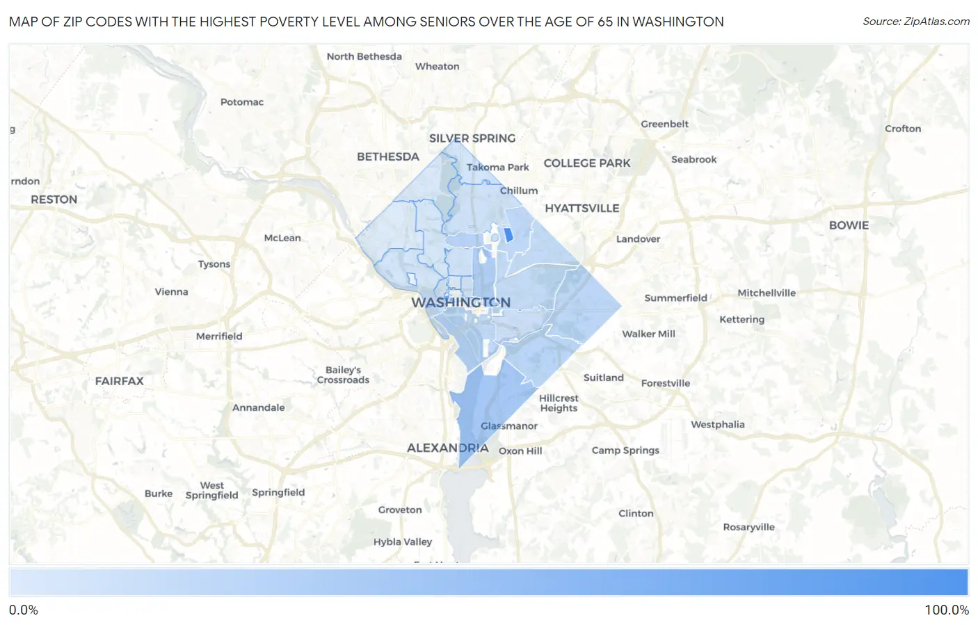 Zip Codes with the Highest Poverty Level Among Seniors Over the Age of 65 in Washington Map