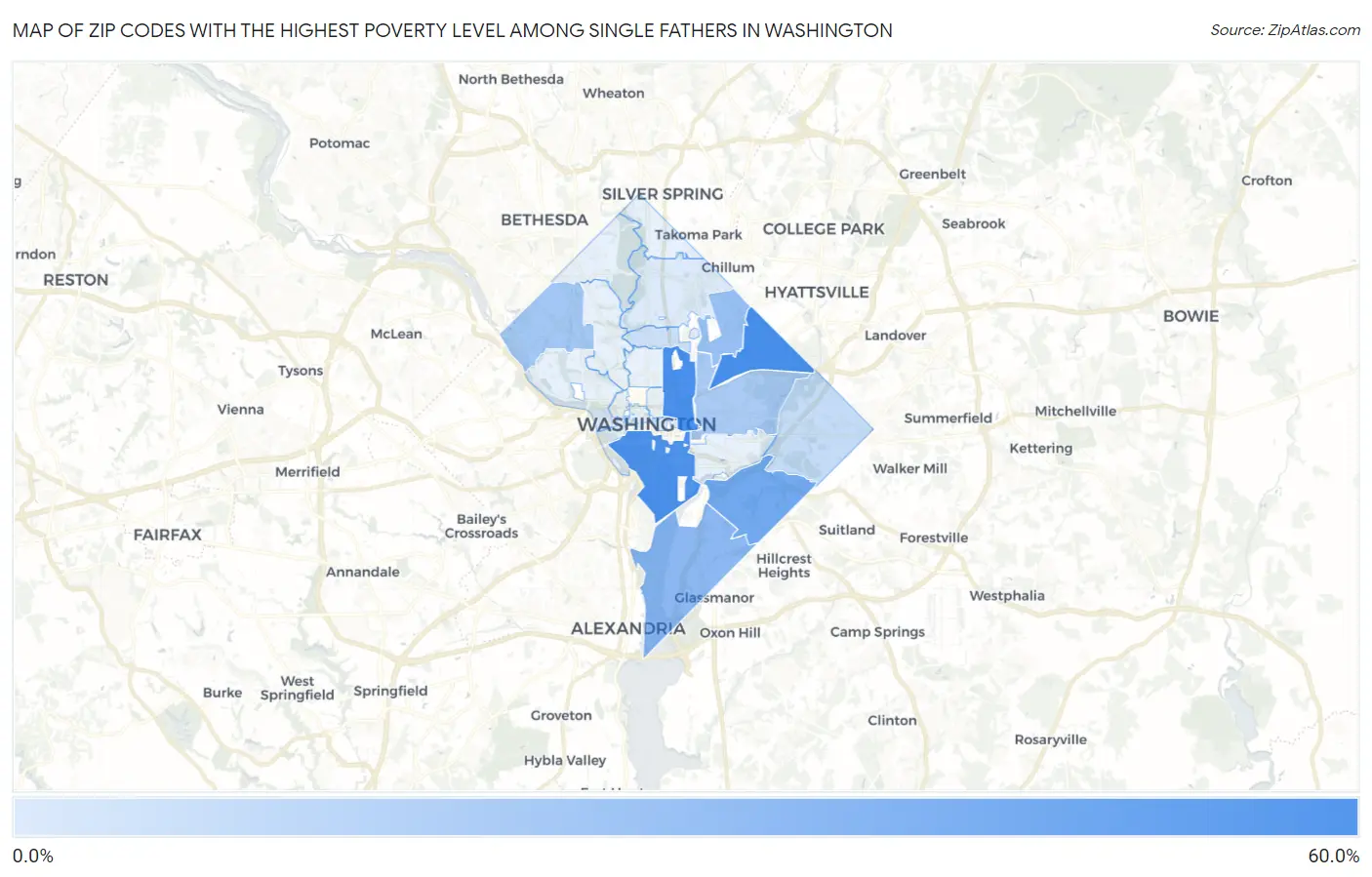 Zip Codes with the Highest Poverty Level Among Single Fathers in Washington Map