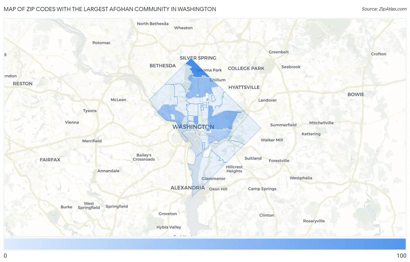 Zip Codes with the Largest Afghan Community in Washington Map