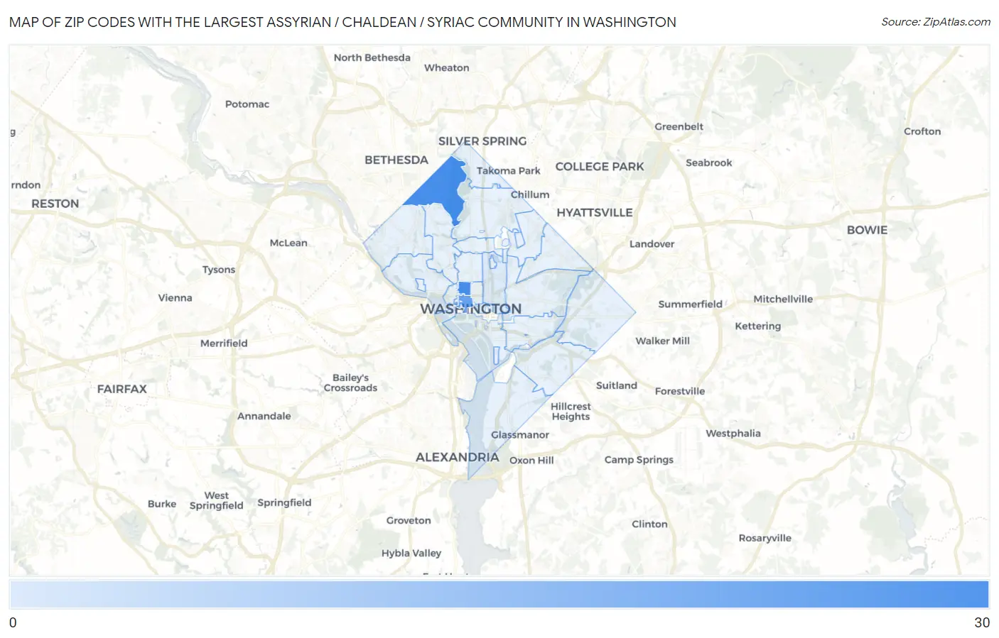 Zip Codes with the Largest Assyrian / Chaldean / Syriac Community in Washington Map