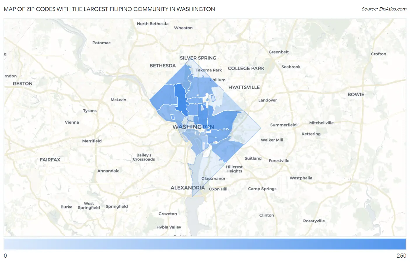 Zip Codes with the Largest Filipino Community in Washington Map