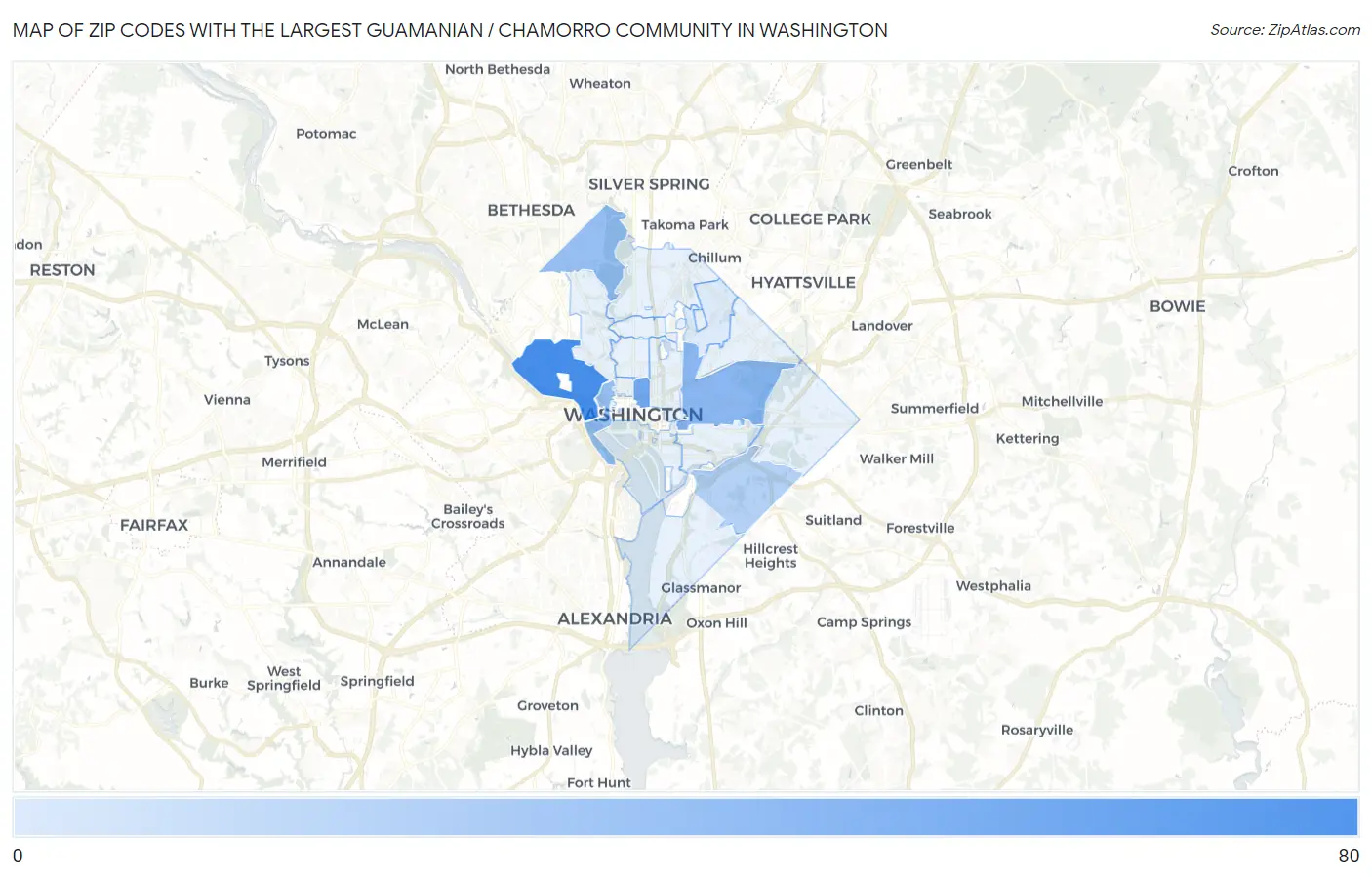 Zip Codes with the Largest Guamanian / Chamorro Community in Washington Map