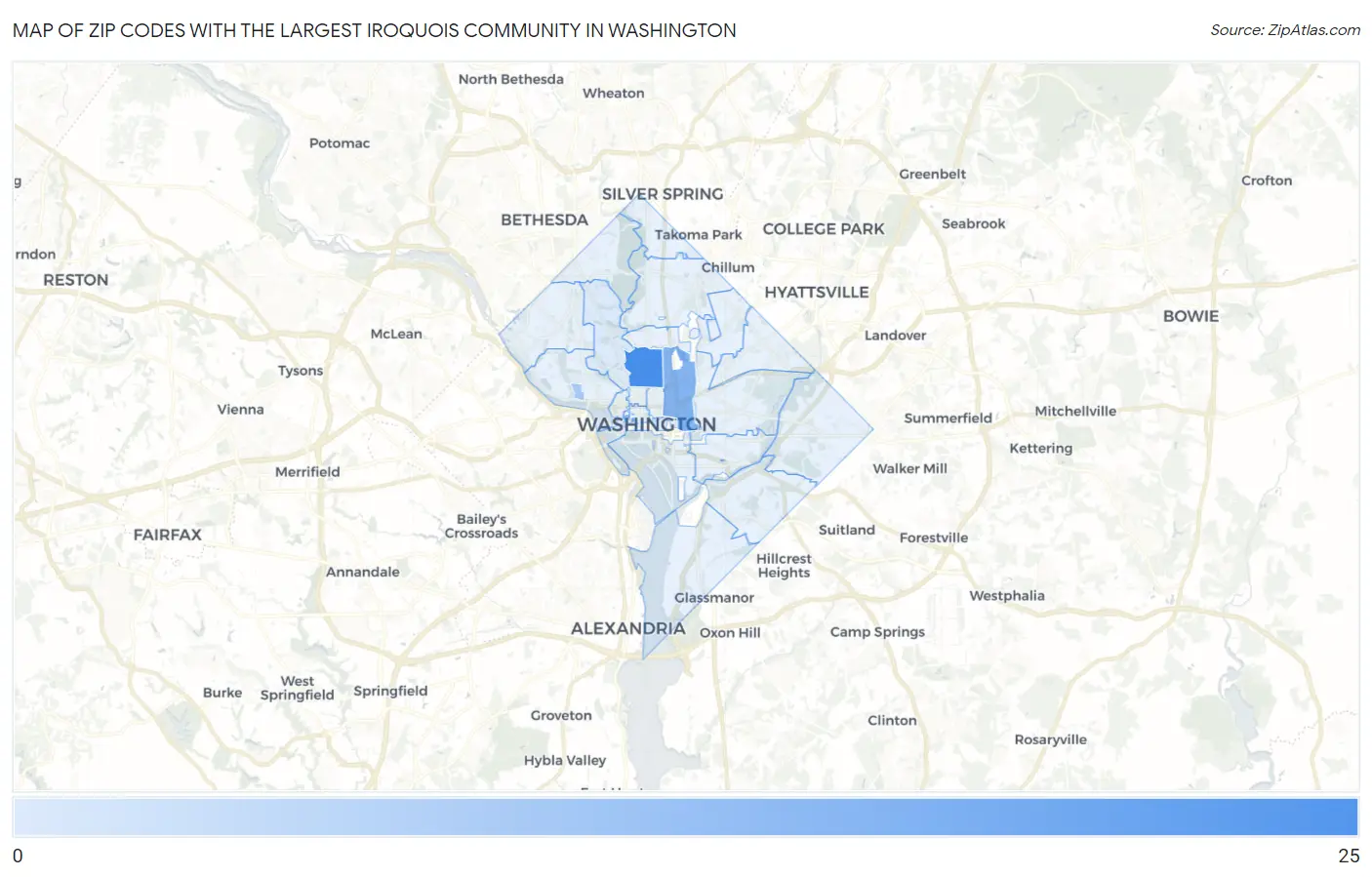 Zip Codes with the Largest Iroquois Community in Washington Map