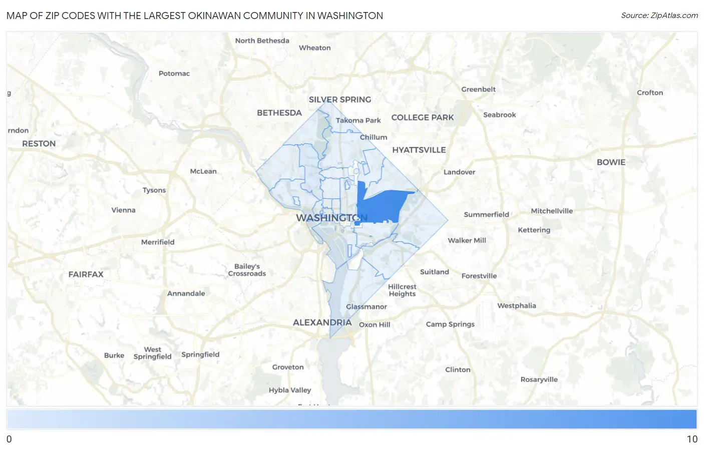 Zip Codes with the Largest Okinawan Community in Washington Map