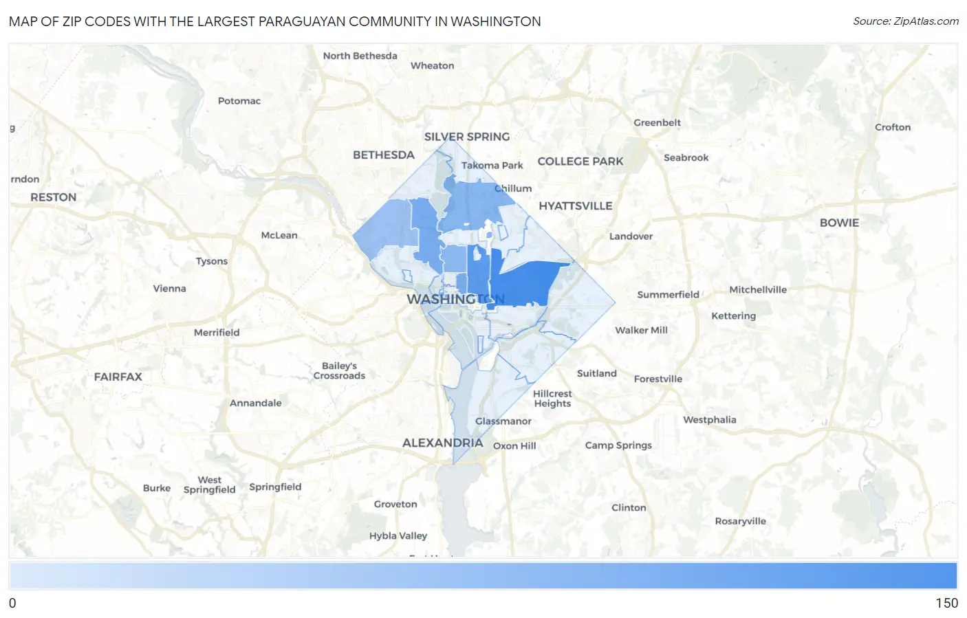 Zip Codes with the Largest Paraguayan Community in Washington Map