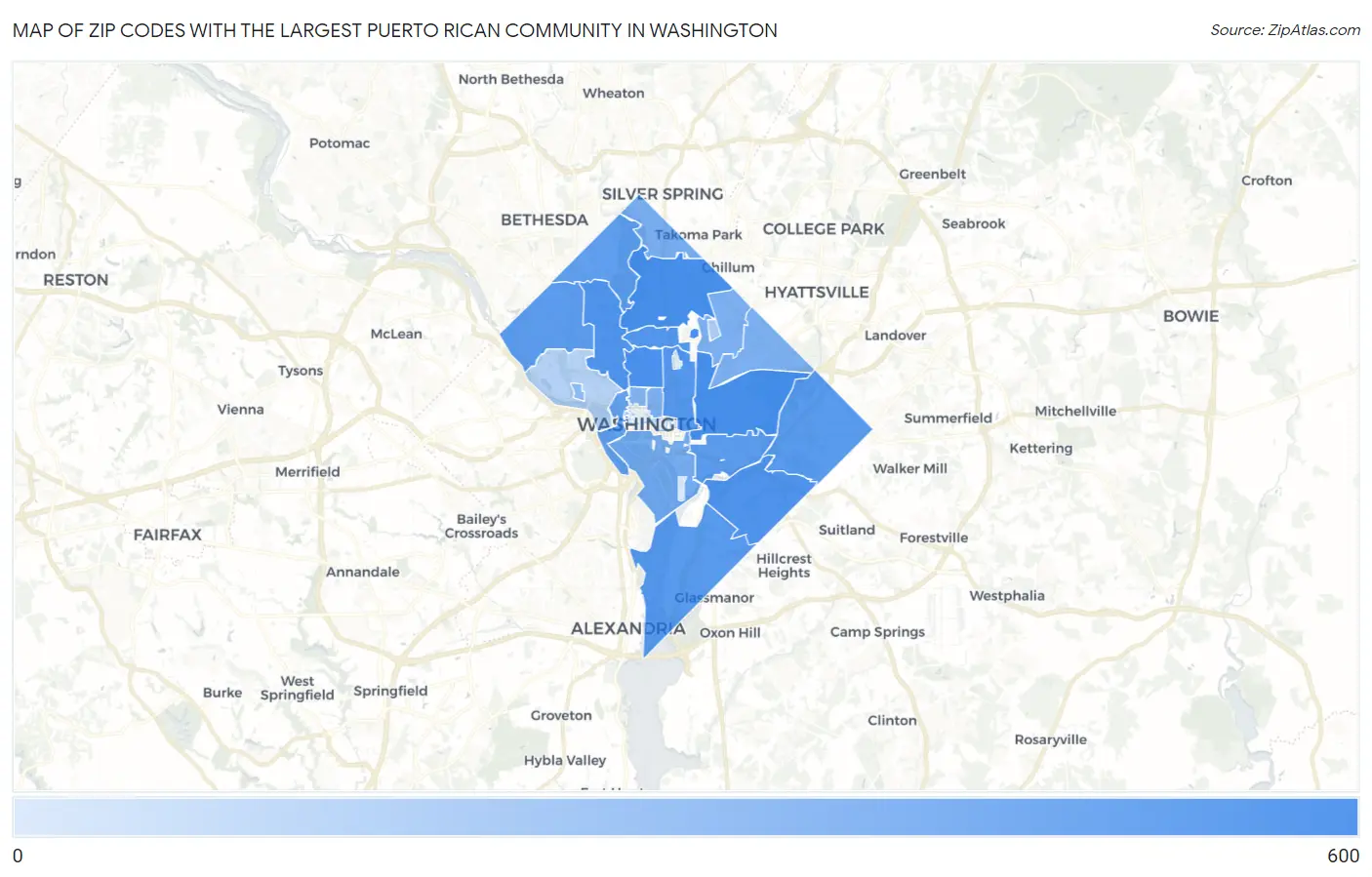 Zip Codes with the Largest Puerto Rican Community in Washington Map