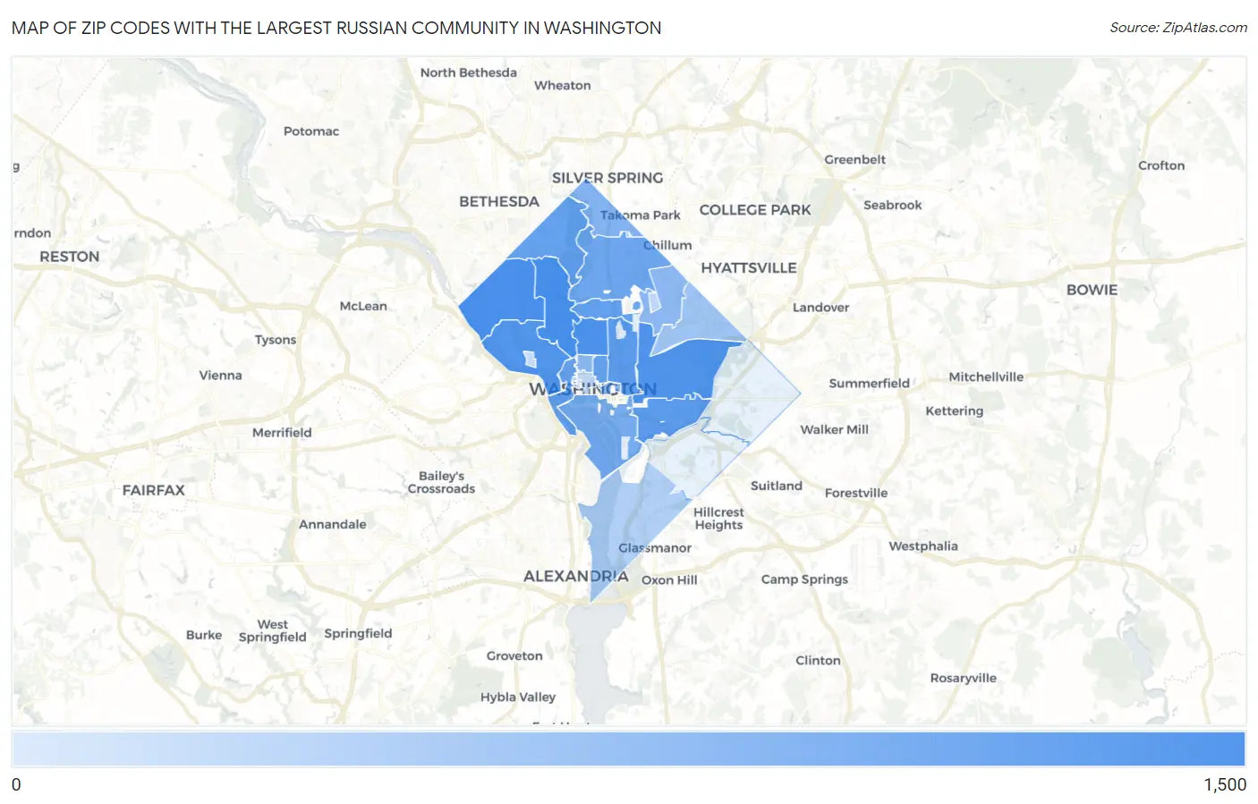 Zip Codes with the Largest Russian Community in Washington Map