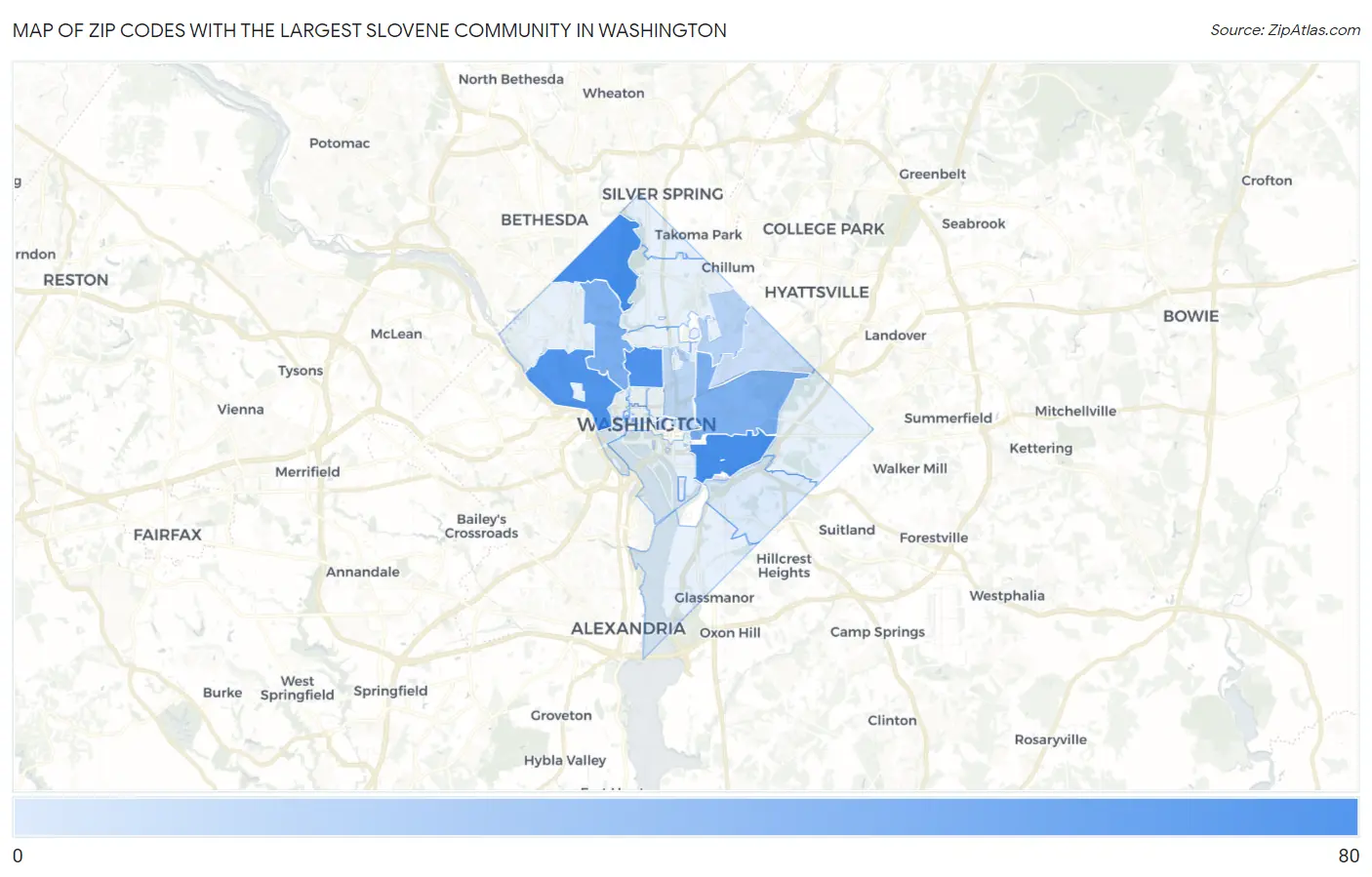 Zip Codes with the Largest Slovene Community in Washington Map