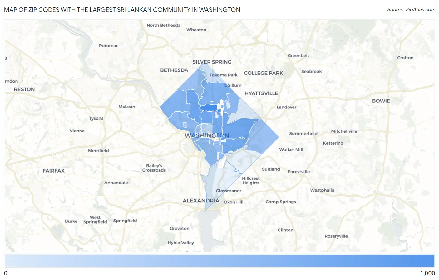 Zip Codes with the Largest Sri Lankan Community in Washington Map