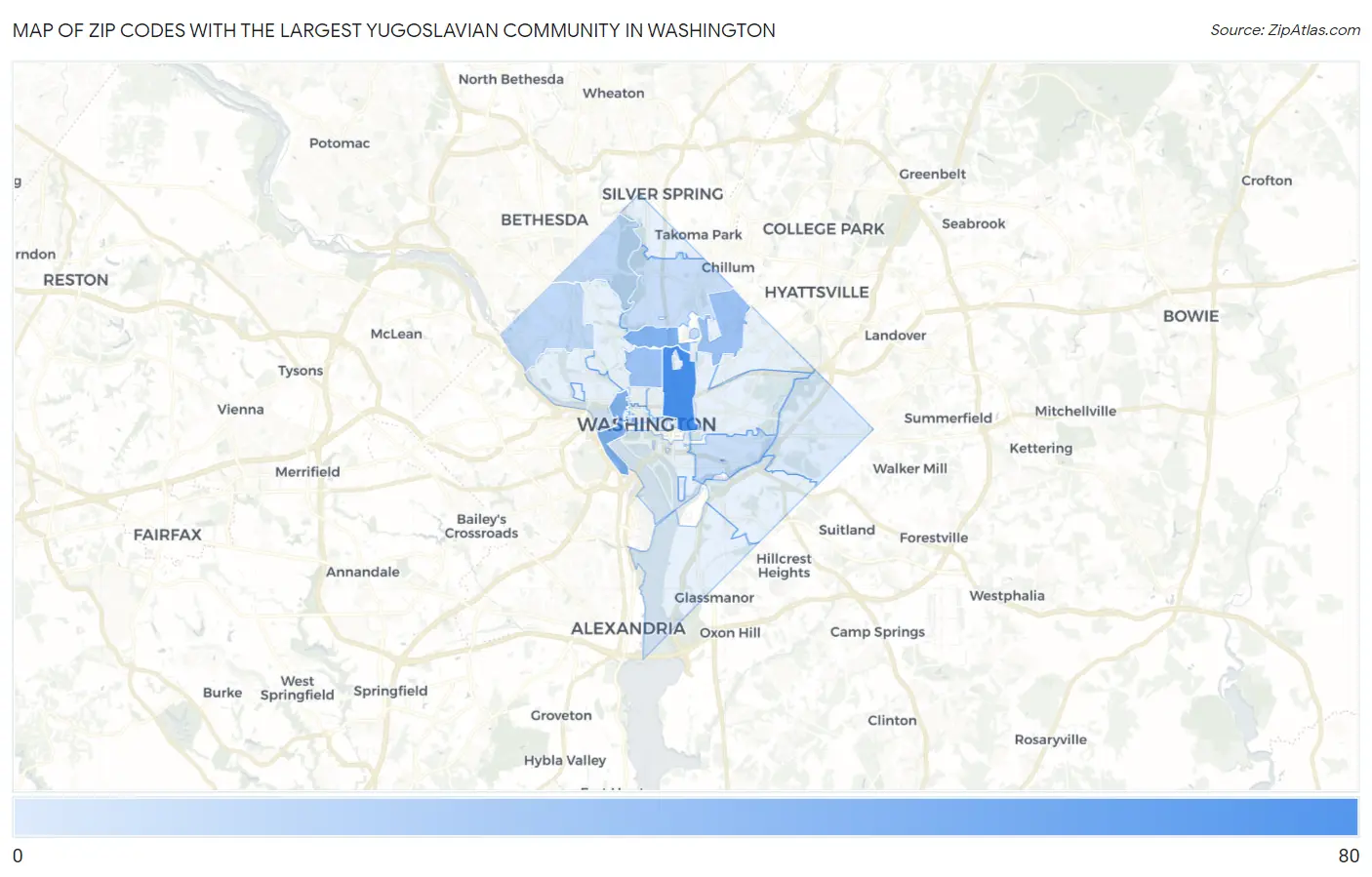 Zip Codes with the Largest Yugoslavian Community in Washington Map