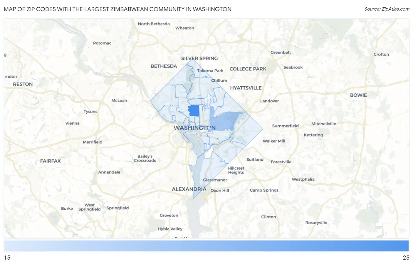 Zip Codes with the Largest Zimbabwean Community in Washington Map