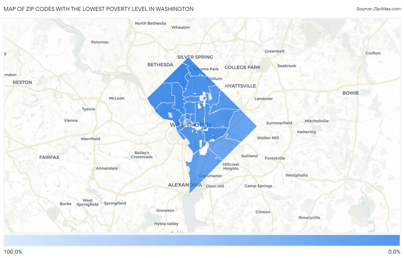 Zip Codes with the Lowest Poverty Level in Washington Map