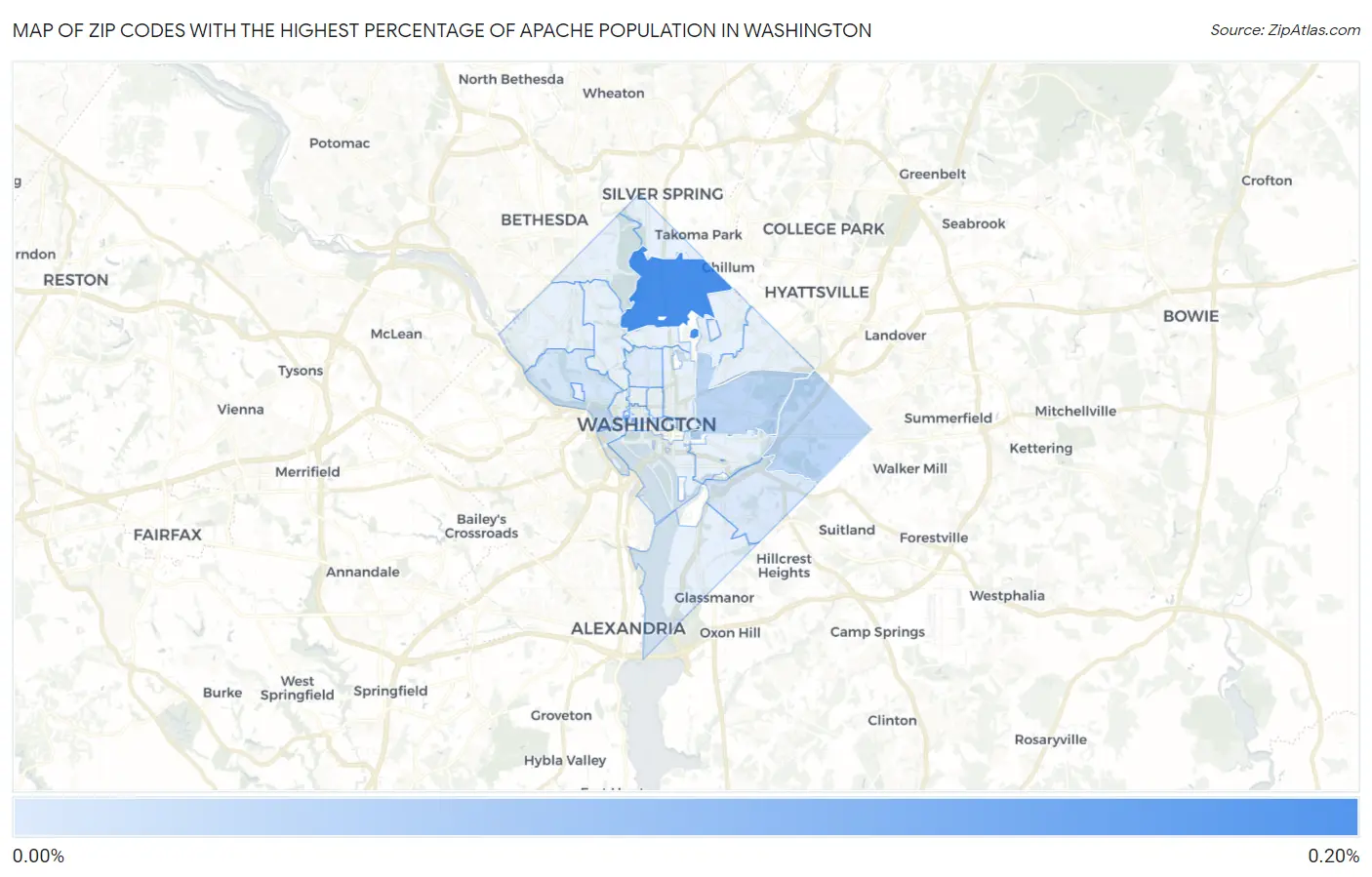 Zip Codes with the Highest Percentage of Apache Population in Washington Map