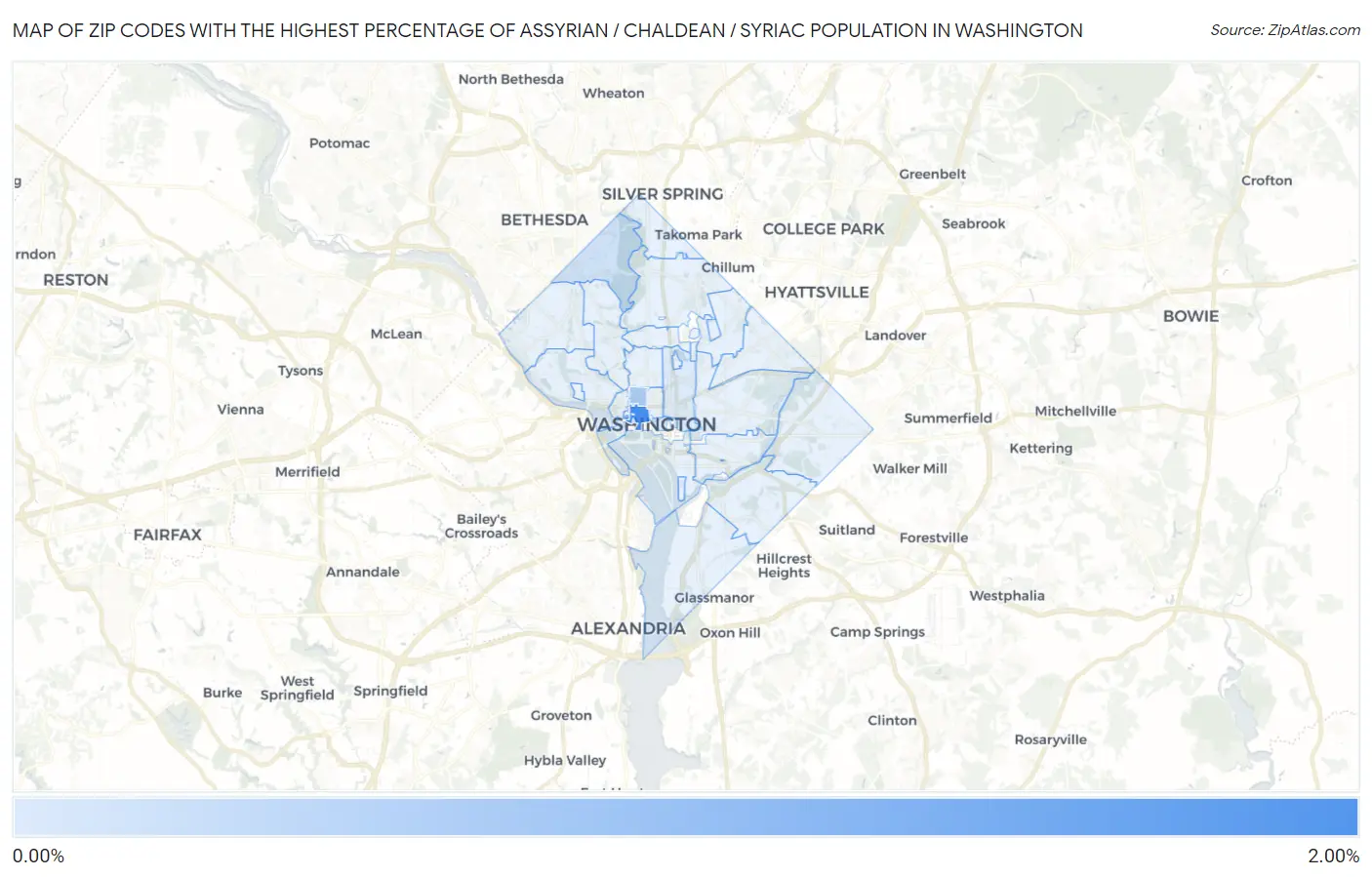Zip Codes with the Highest Percentage of Assyrian / Chaldean / Syriac Population in Washington Map