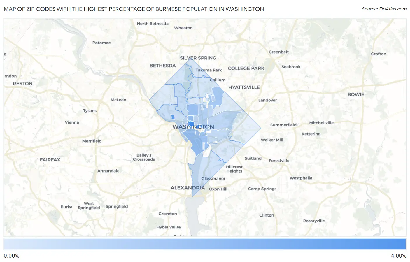 Zip Codes with the Highest Percentage of Burmese Population in Washington Map