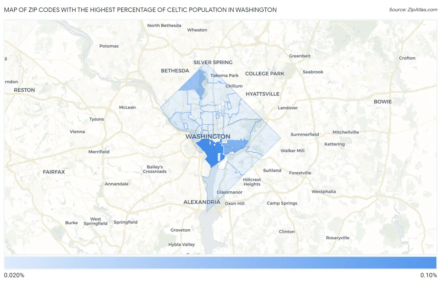 Zip Codes with the Highest Percentage of Celtic Population in Washington Map