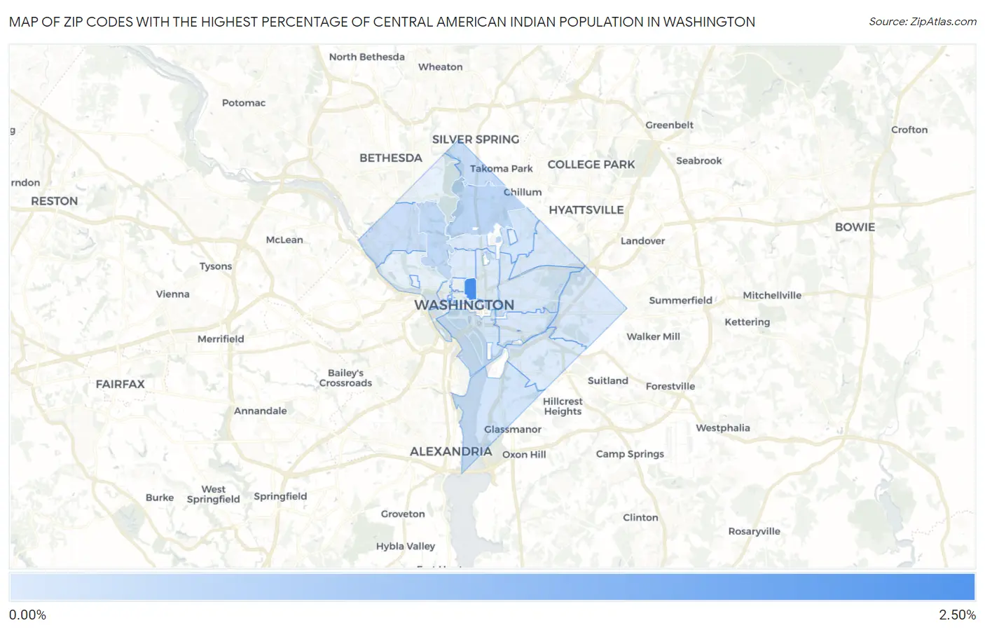 Zip Codes with the Highest Percentage of Central American Indian Population in Washington Map