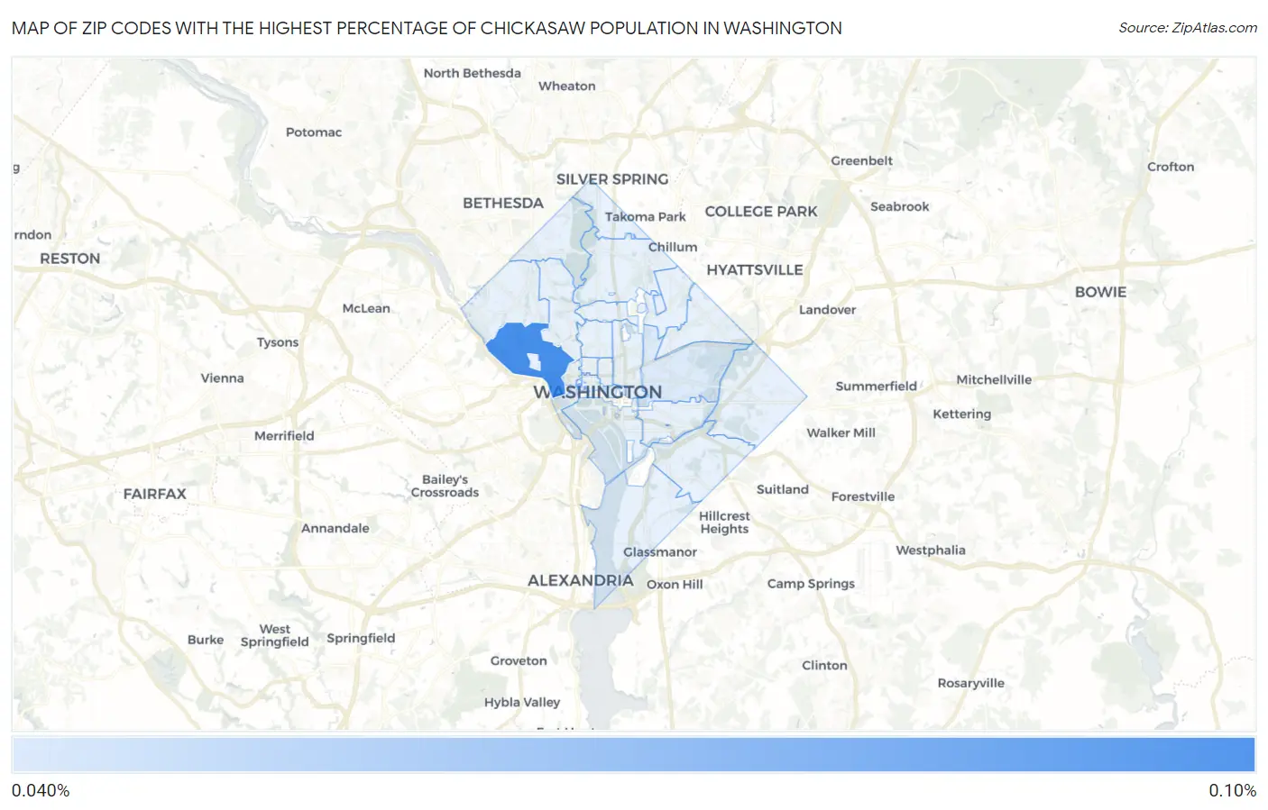 Zip Codes with the Highest Percentage of Chickasaw Population in Washington Map
