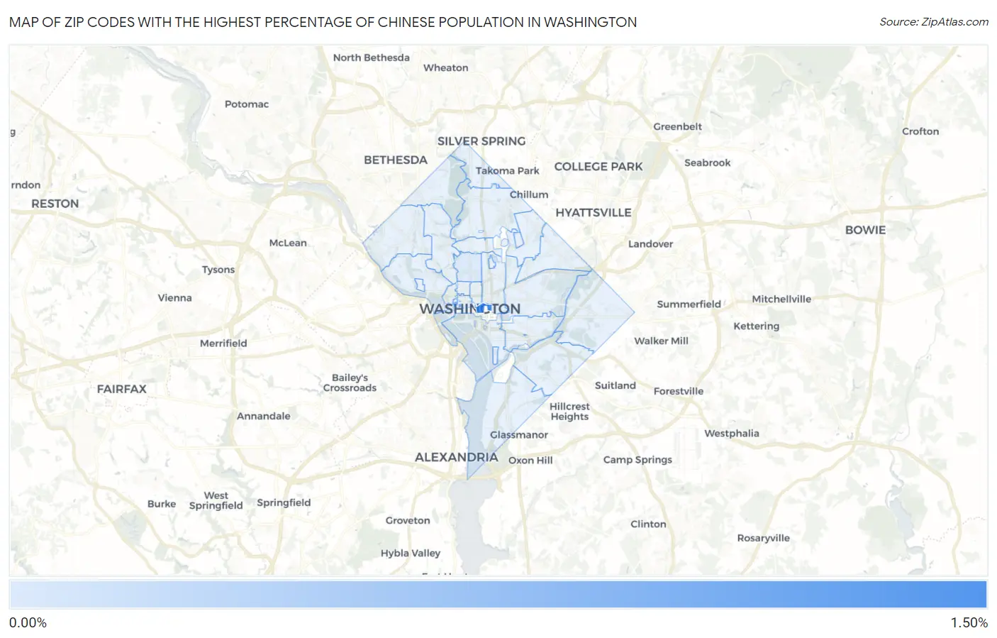 Zip Codes with the Highest Percentage of Chinese Population in Washington Map