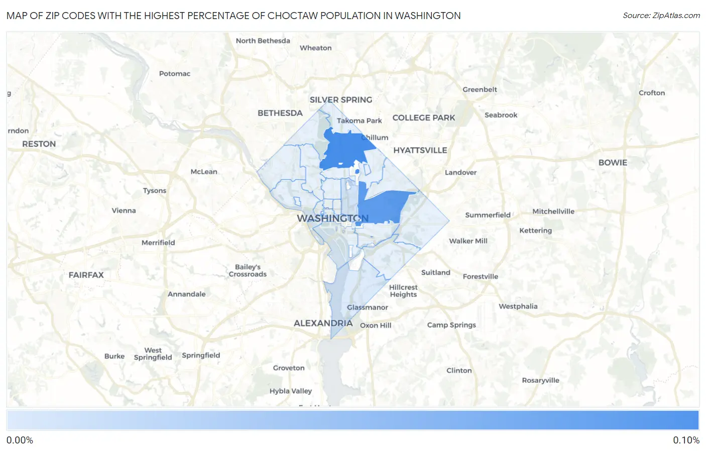 Zip Codes with the Highest Percentage of Choctaw Population in Washington Map