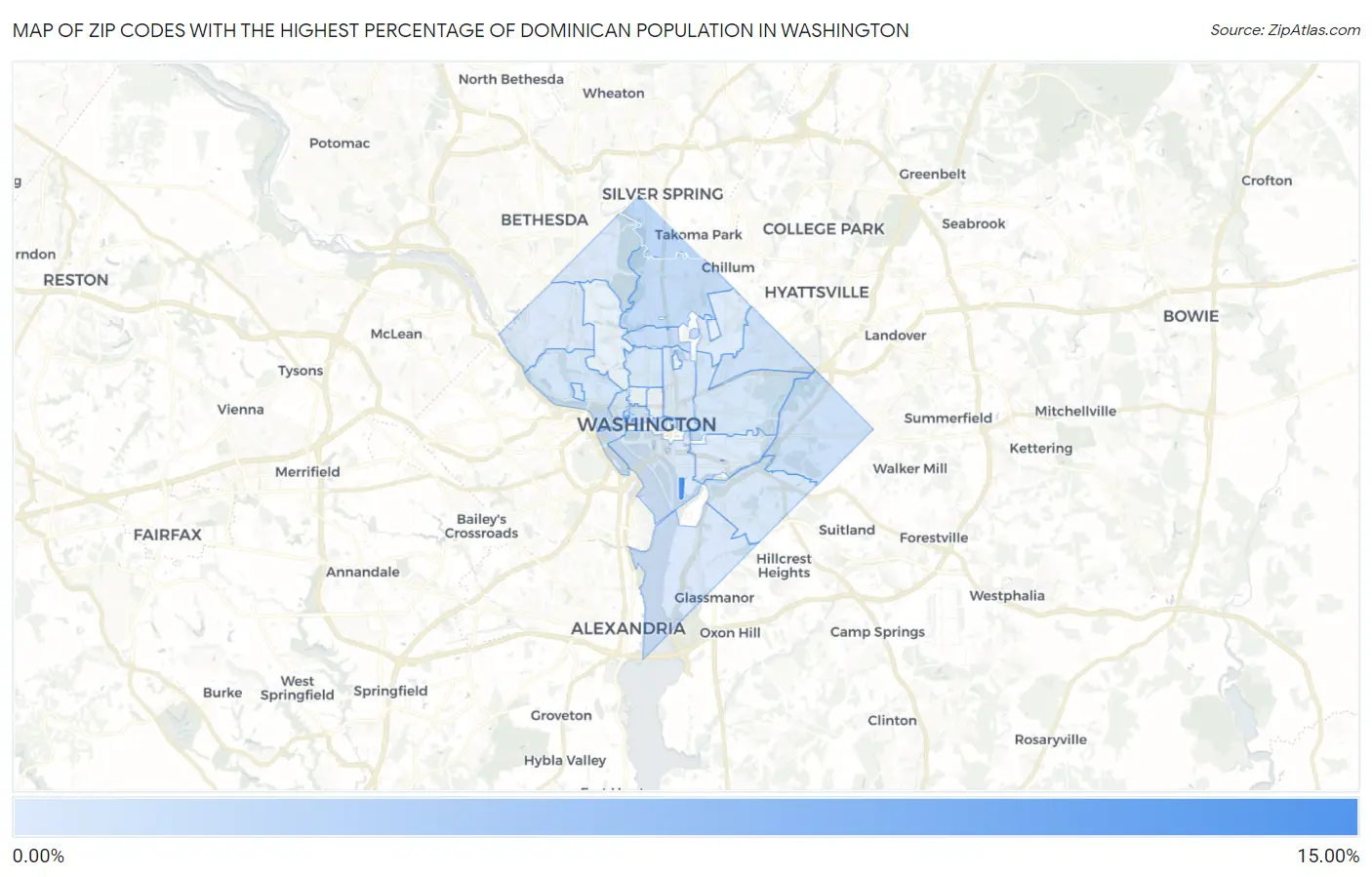 Zip Codes with the Highest Percentage of Dominican Population in Washington Map