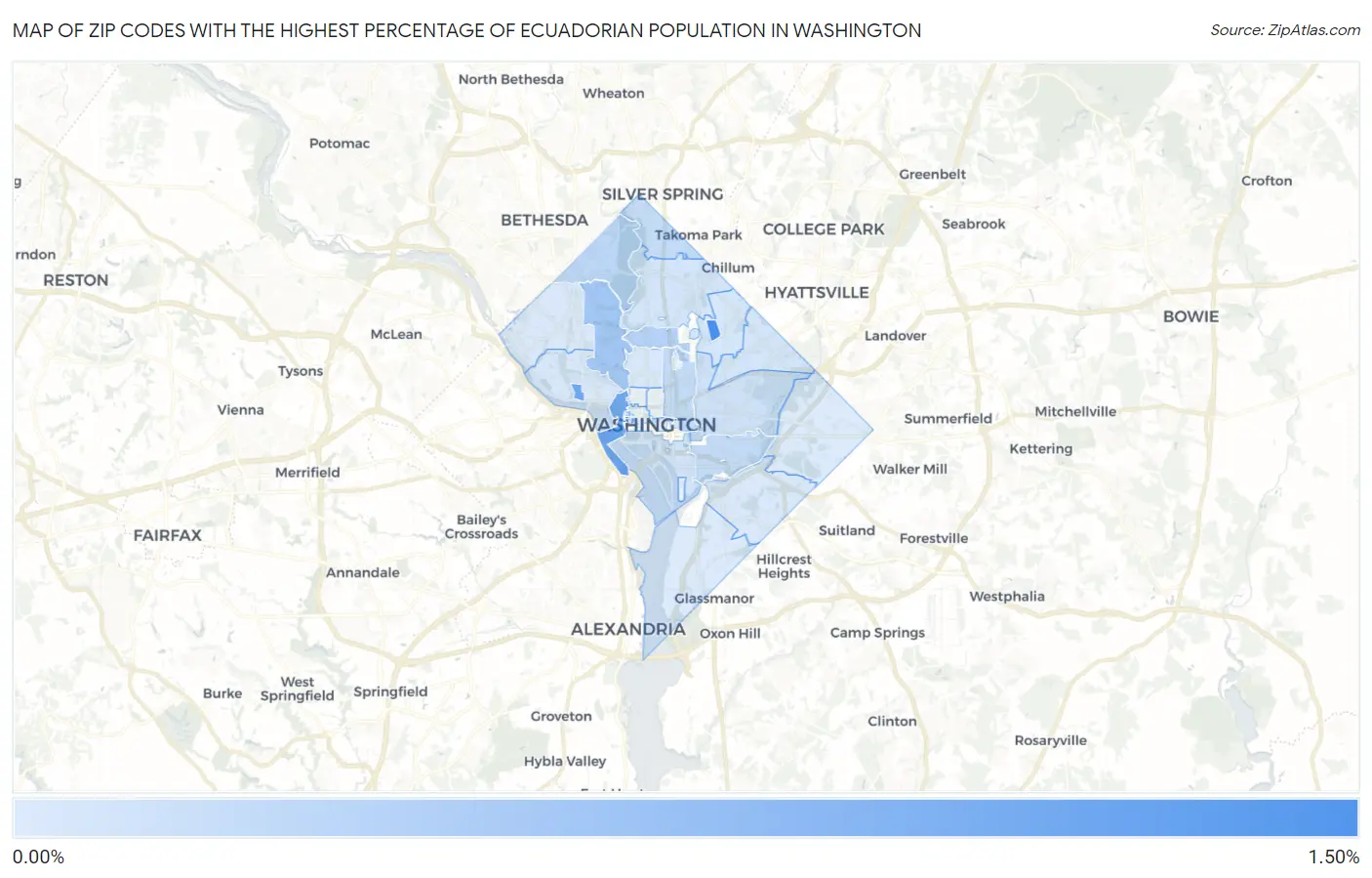 Zip Codes with the Highest Percentage of Ecuadorian Population in Washington Map