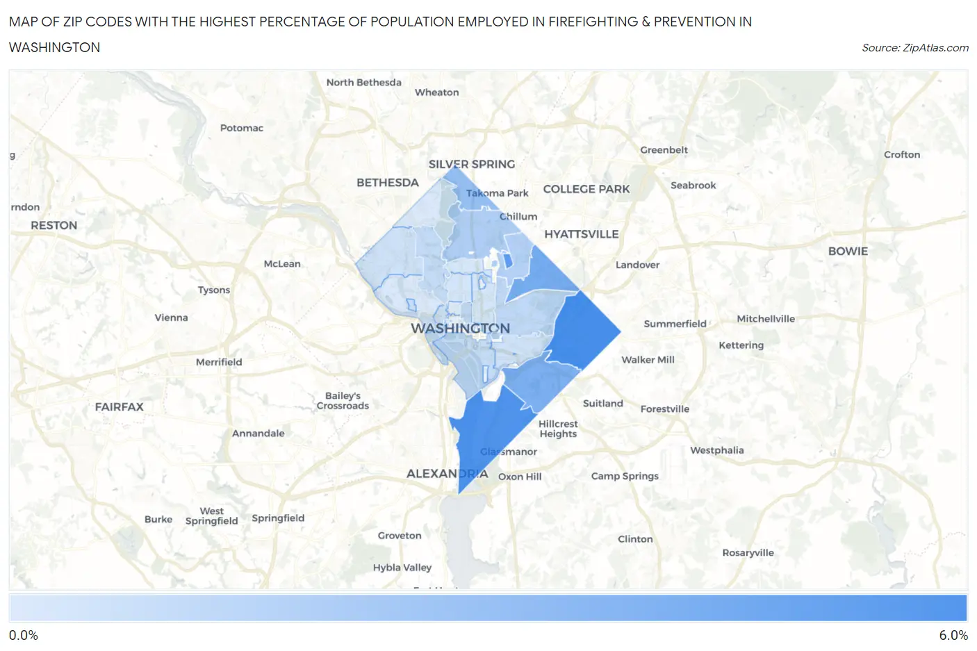 Zip Codes with the Highest Percentage of Population Employed in Firefighting & Prevention in Washington Map