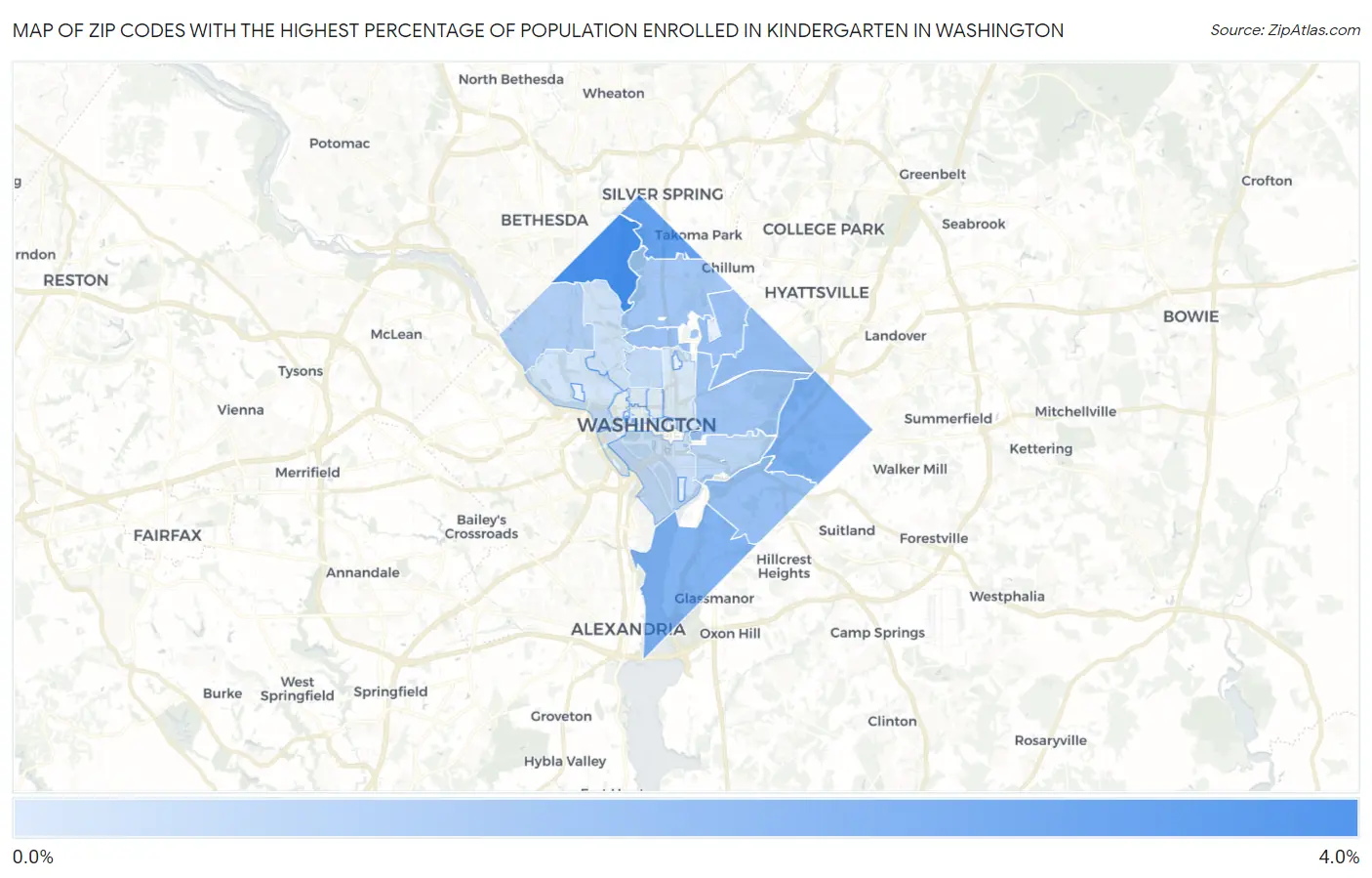 Zip Codes with the Highest Percentage of Population Enrolled in Kindergarten in Washington Map