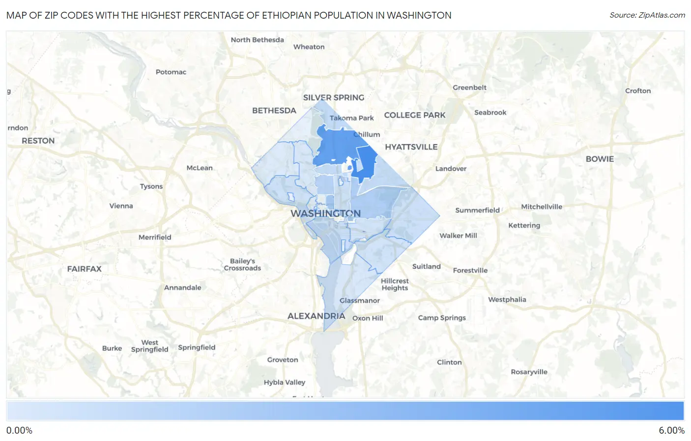 Zip Codes with the Highest Percentage of Ethiopian Population in Washington Map