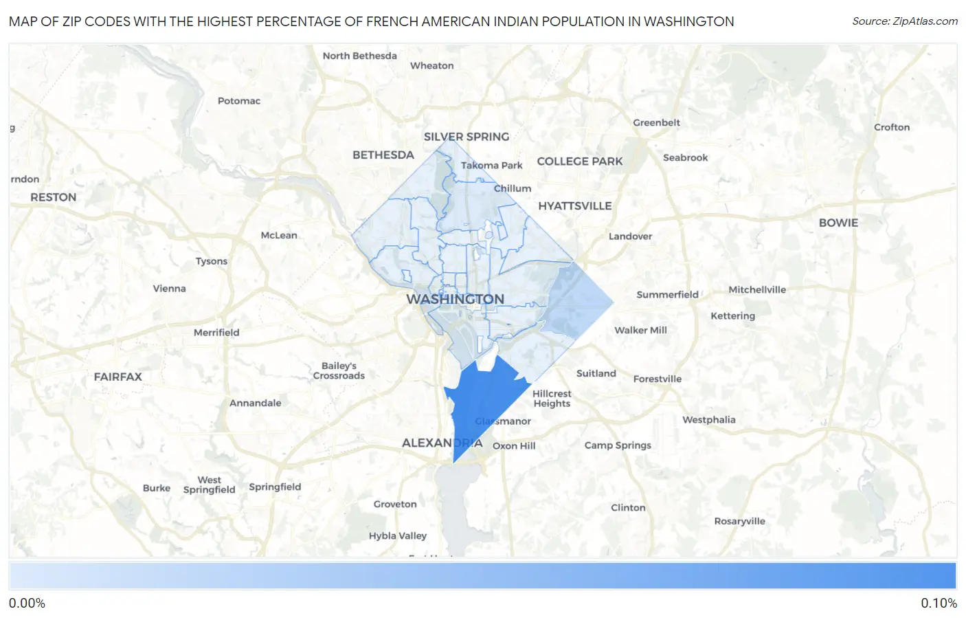 Zip Codes with the Highest Percentage of French American Indian Population in Washington Map