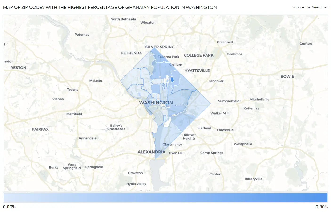 Zip Codes with the Highest Percentage of Ghanaian Population in Washington Map