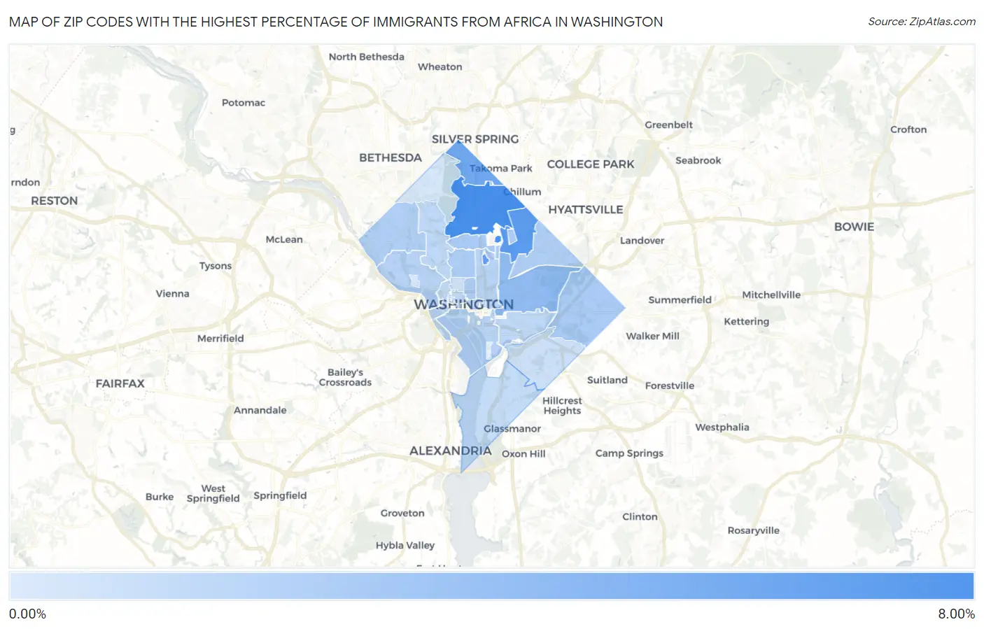 Zip Codes with the Highest Percentage of Immigrants from Africa in Washington Map