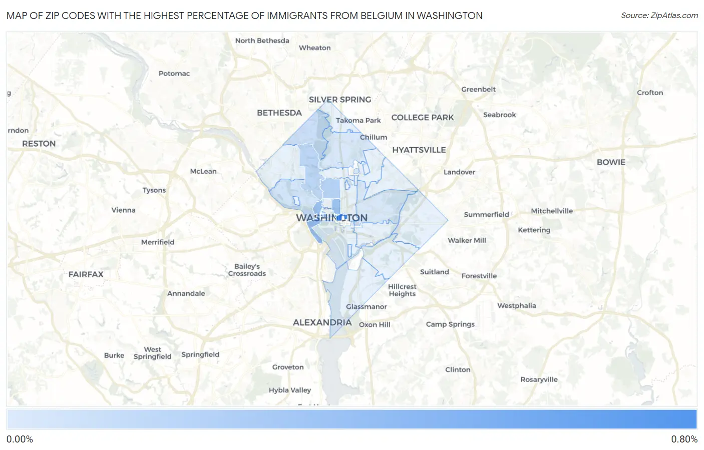 Zip Codes with the Highest Percentage of Immigrants from Belgium in Washington Map