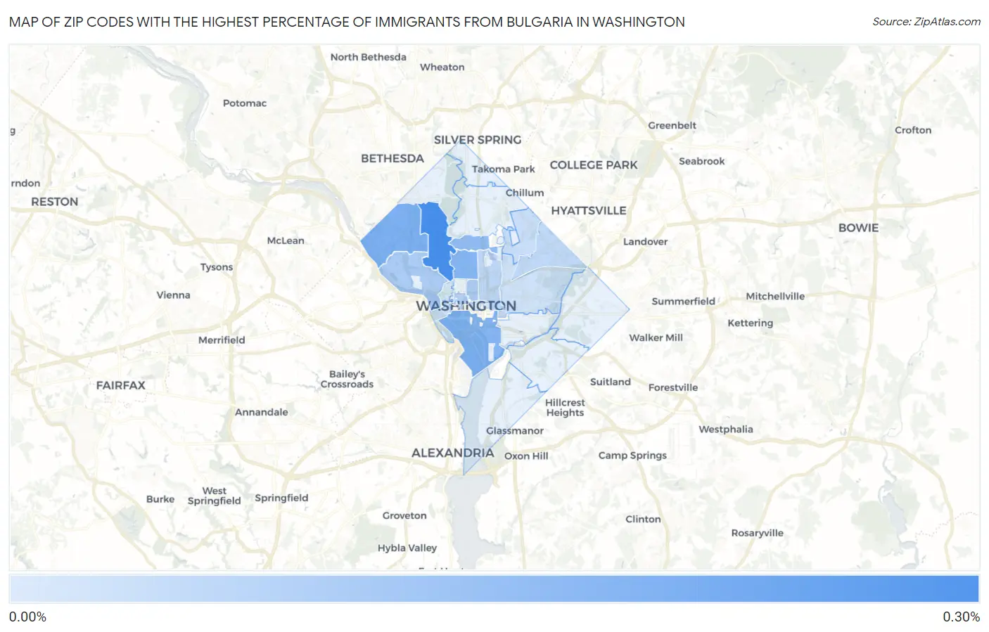 Zip Codes with the Highest Percentage of Immigrants from Bulgaria in Washington Map