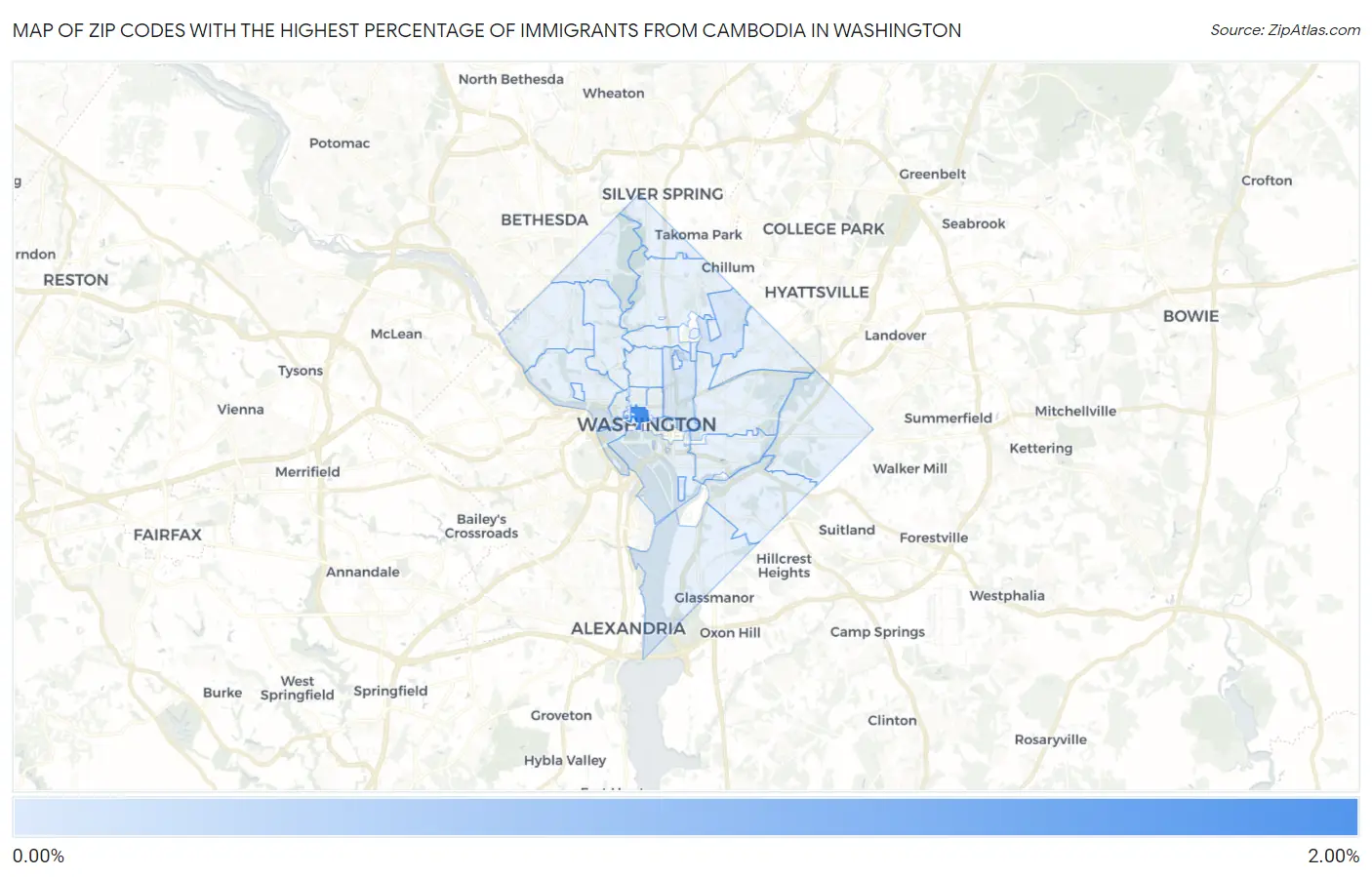 Zip Codes with the Highest Percentage of Immigrants from Cambodia in Washington Map