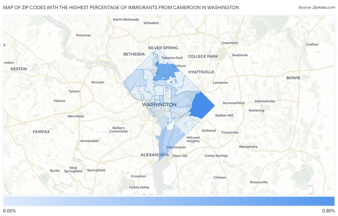 Zip Codes with the Highest Percentage of Immigrants from Cameroon in Washington Map