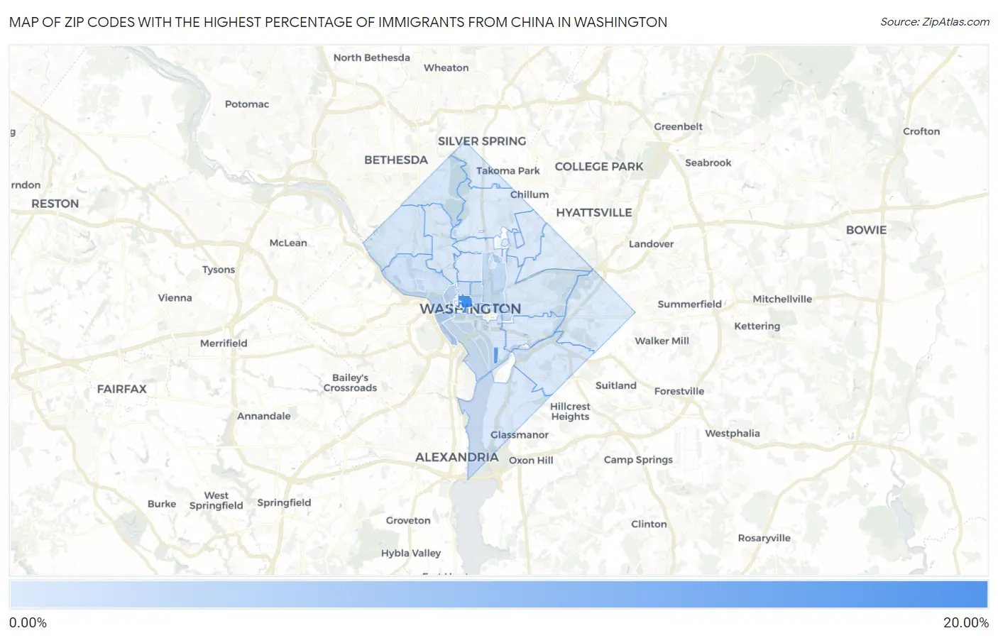 Zip Codes with the Highest Percentage of Immigrants from China in Washington Map