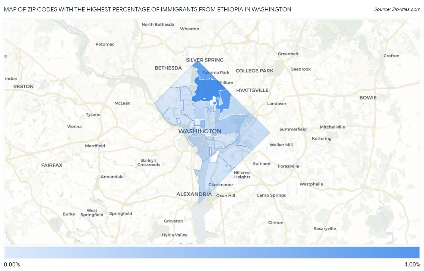 Zip Codes with the Highest Percentage of Immigrants from Ethiopia in Washington Map