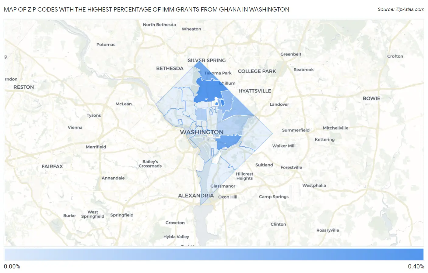 Zip Codes with the Highest Percentage of Immigrants from Ghana in Washington Map